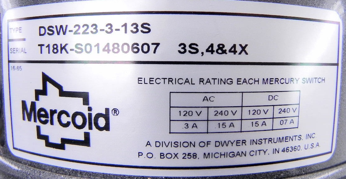 Mercoid Control Dwyer Pressure Switch DSW-223-3-13S - Advance Operations