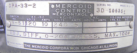 Mercoid Control Dwyer Pressure Switch DPA-33-2 - Advance Operations