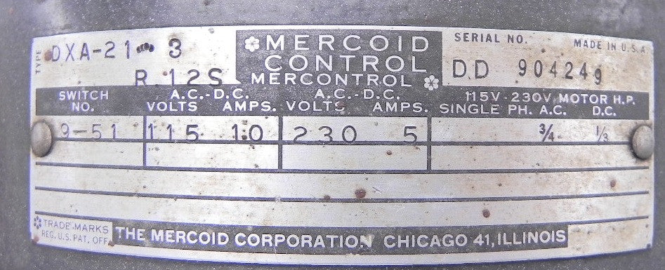 Mercoid Control Dwyer Pressure Switch DXA-21-3 R 12S - Advance Operations