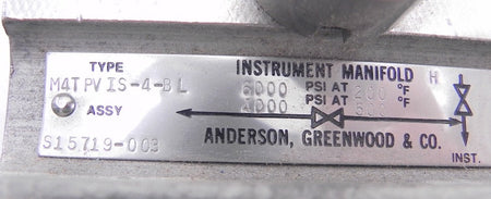 Anderson Greenwood SS316 Valve Manifold M4TPVIS-4-BL - Advance Operations