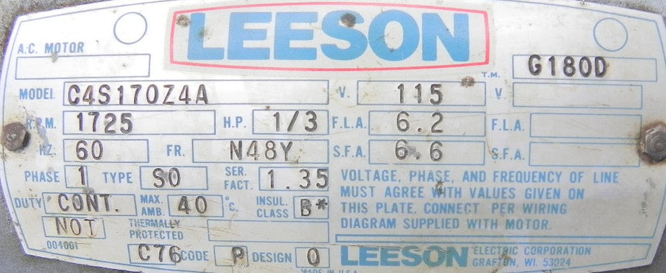 Leeson Fisher Vacuum Pump G180D 120 Vac Motor - Advance Operations