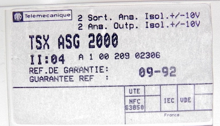 Telemecanique Analog Output Isolated TSX ASG 2000 - Advance Operations