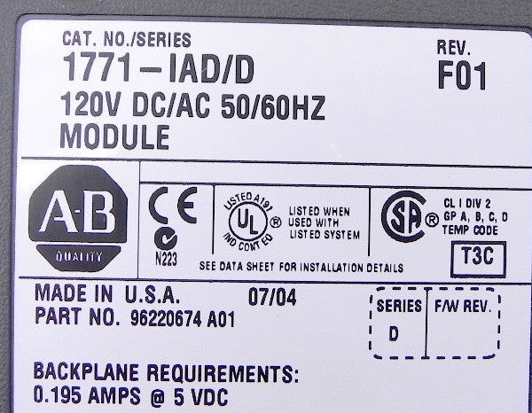 Allen-Bradley Input Module 1771-IAD/D Used - Advance Operations