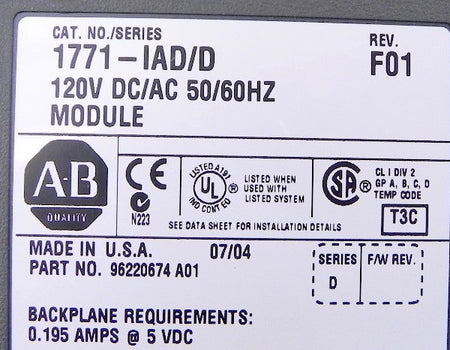 Allen-Bradley Input Module 1771-IAD/D Used - Advance Operations