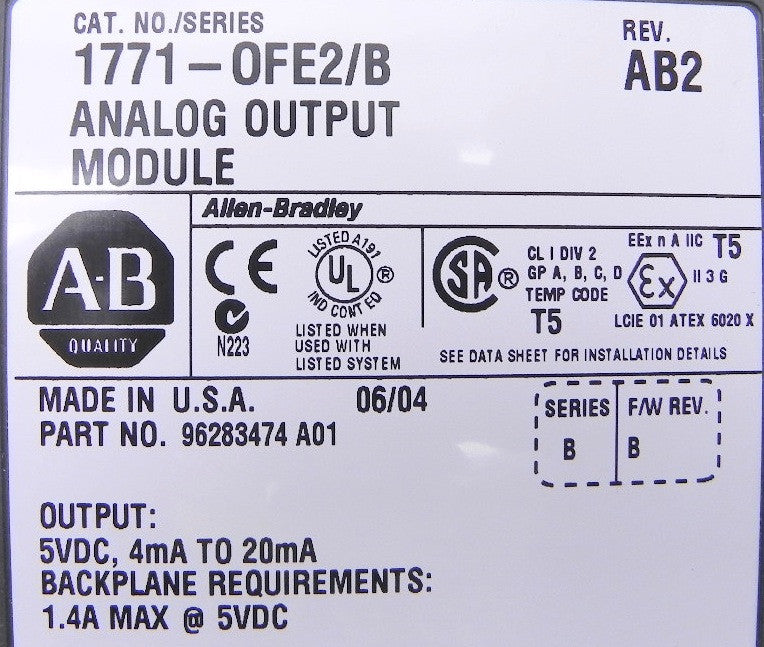 Allen-Bradley Analog Output Module 1771-OEF2/B - Advance Operations