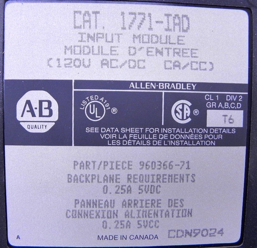 Allen-Bradley Input Module 1771-IAD Used - Advance Operations