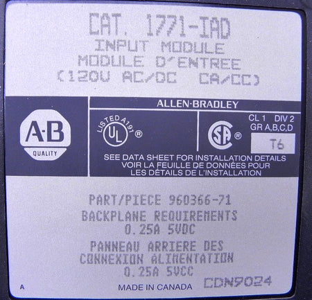 Allen-Bradley Input Module 1771-IAD Used - Advance Operations