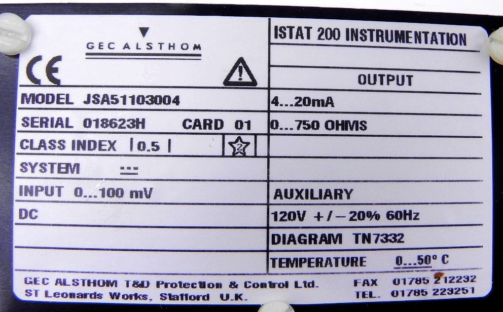 Gec Alsthom Istat 200 DC Voltage Module JSA51103004 - Advance Operations
