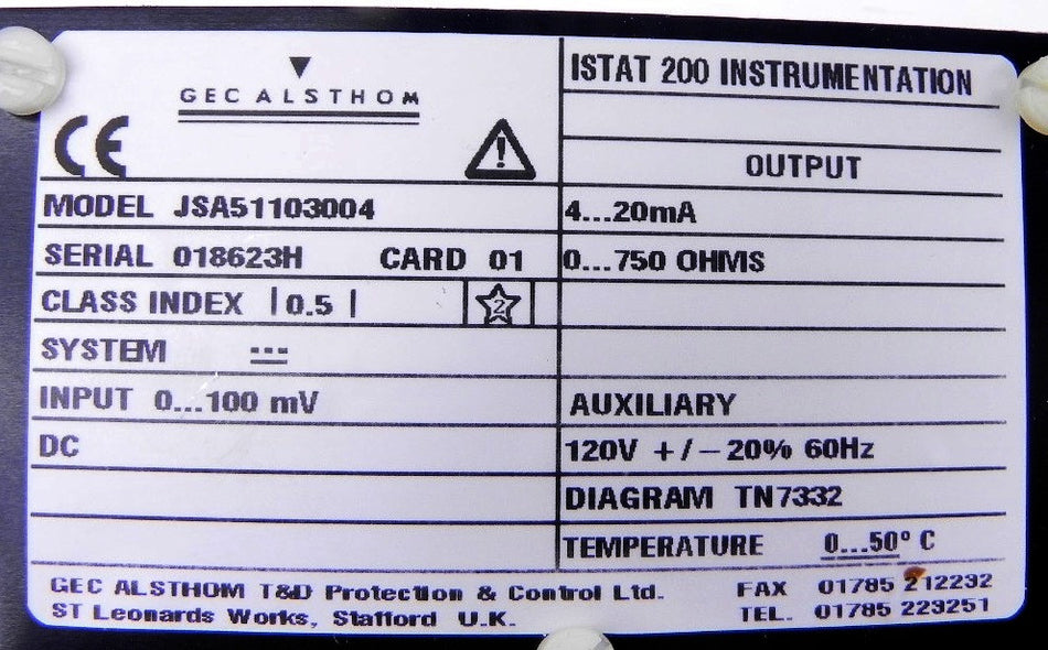 Gec Alsthom Istat 200 DC Voltage Module JSA51103004 - Advance Operations