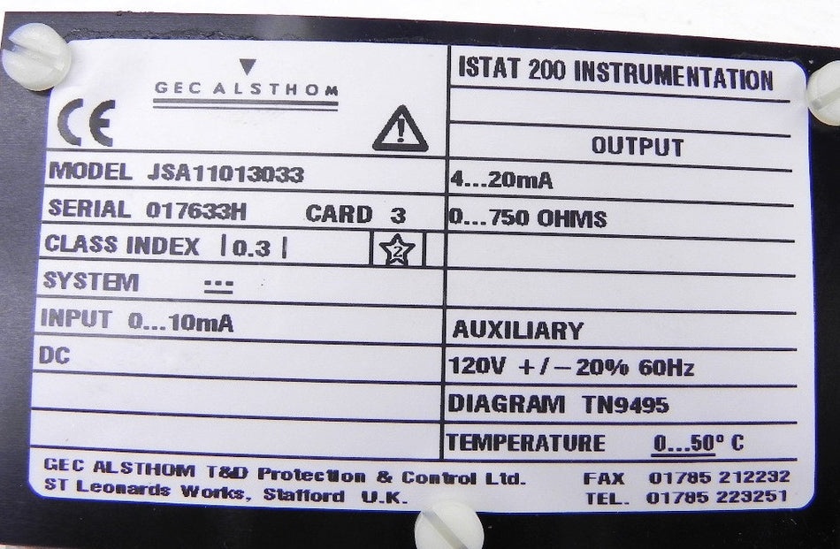Gec Alsthom Istat 200 Amplifier Module JSA11013033 - Advance Operations