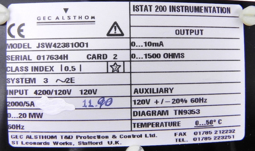 Gec Alsthom Istat 200 Watts Card Used JSW42381008 - Advance Operations