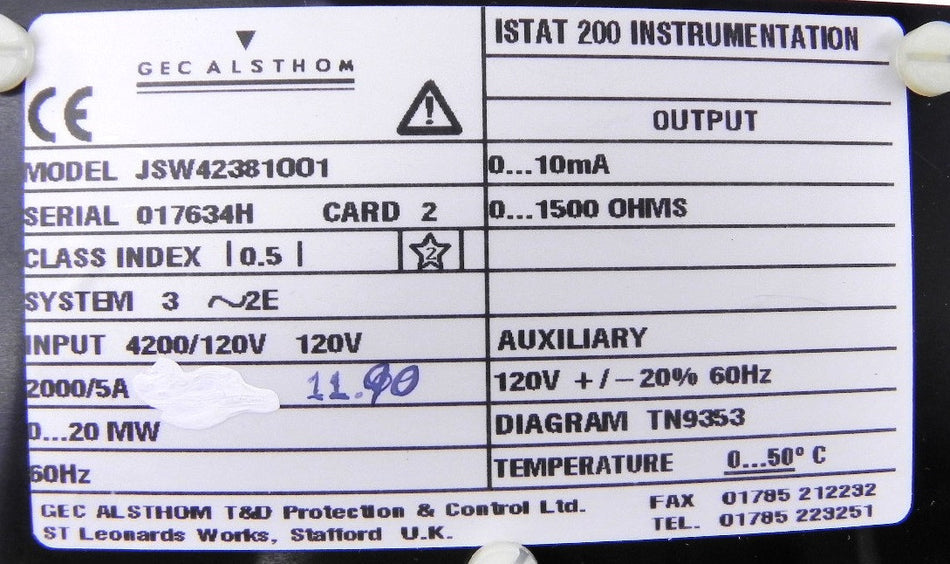 Gec Alsthom Istat 200 Watts Card Used JSW42381008 - Advance Operations