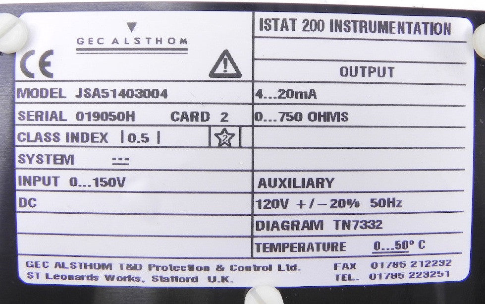 Gec Alsthom Istat 200 DC Voltage Card Used JSA51403004 - Advance Operations