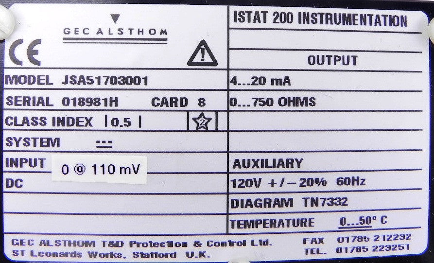 Gec Alsthom Istat 200 DC Voltage Module JSA51703001 - Advance Operations