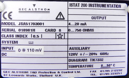 Gec Alsthom Istat 200 DC Voltage Module JSA51703001 - Advance Operations