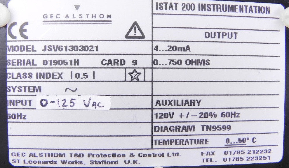 Gec Alsthom Istat 200 Voltage Module JSV61303021 - Advance Operations