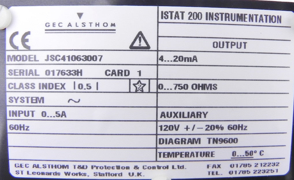 Gec Alsthom Istat 200 Current Module Used JSC41063007 - Advance Operations