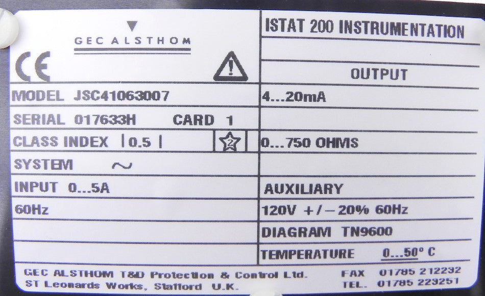 Gec Alsthom Istat 200 Current Module Used JSC41063007 - Advance Operations
