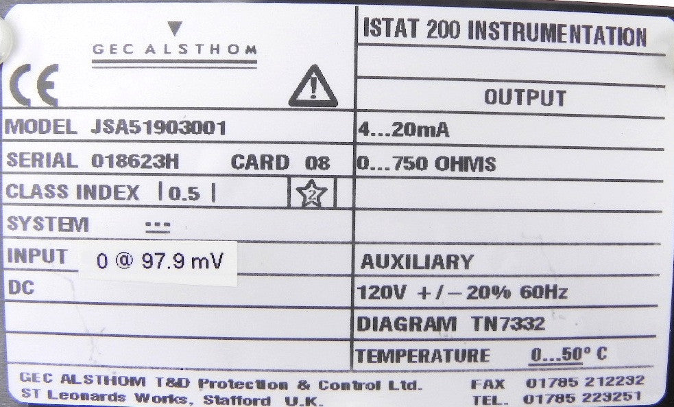 Gec Alsthom Istat 200 DC Voltage Card Used JSA51903001 - Advance Operations
