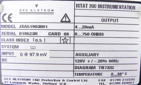 Gec Alsthom Istat 200 DC Voltage Card Used JSA51903001 - Advance Operations