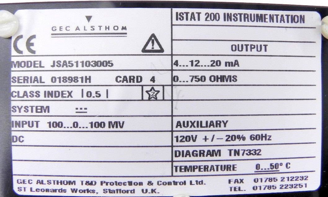 Gec Alsthom Istat 200 DC Voltage Module JSA51103005 - Advance Operations