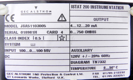 Gec Alsthom Istat 200 DC Voltage Module JSA51103005 - Advance Operations