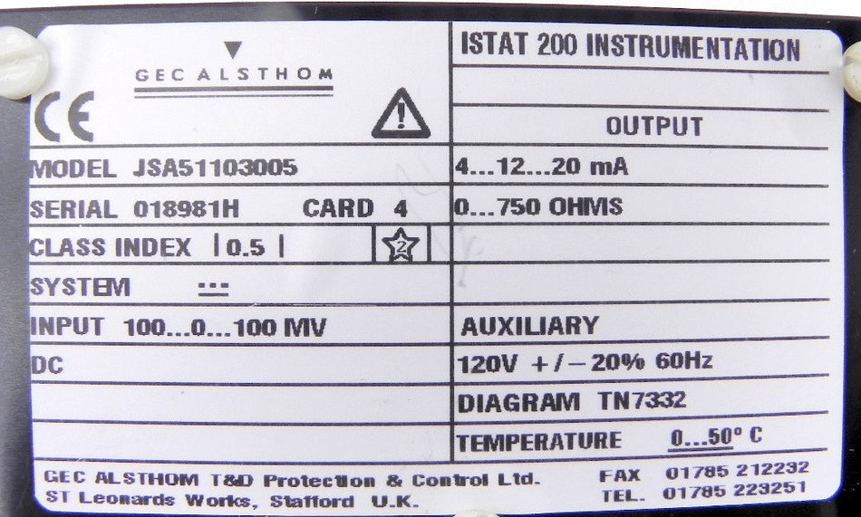 Gec Alsthom Istat 200 DC Voltage Module JSA51103005 - Advance Operations