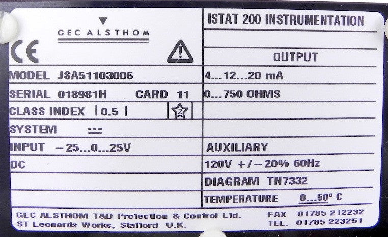 Gec Alsthom Istat 200 DC Voltage Module JSA51103006 - Advance Operations
