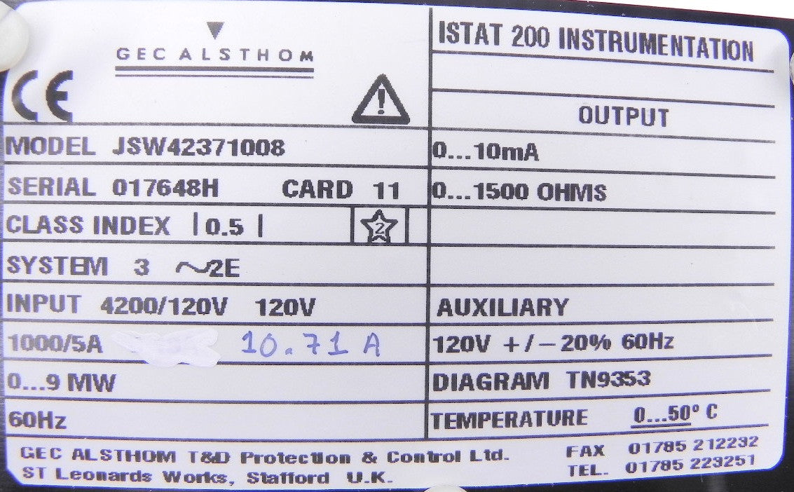 Gec Alsthom Istat 200 Watts Module Used JSW42371008 - Advance Operations