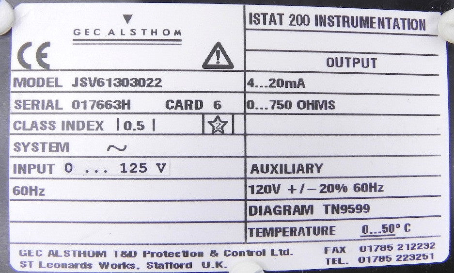 Gec Alsthom Istat 200 Voltage Module Used JSV61303022 - Advance Operations