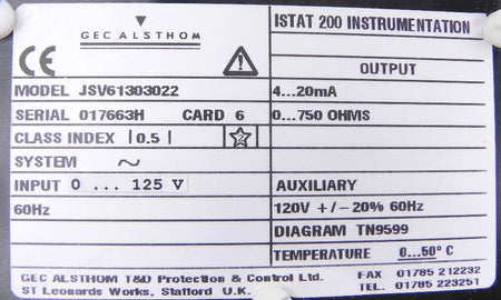 Gec Alsthom Istat 200 Voltage Module Used JSV61303022 - Advance Operations