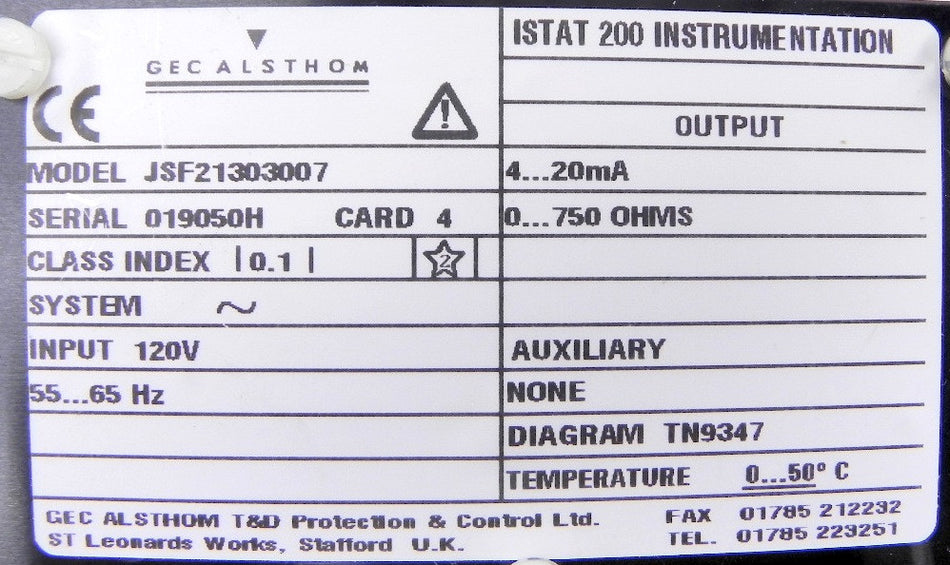Gec Alsthom Istat 200 Frequency Module JSF21303007 - Advance Operations