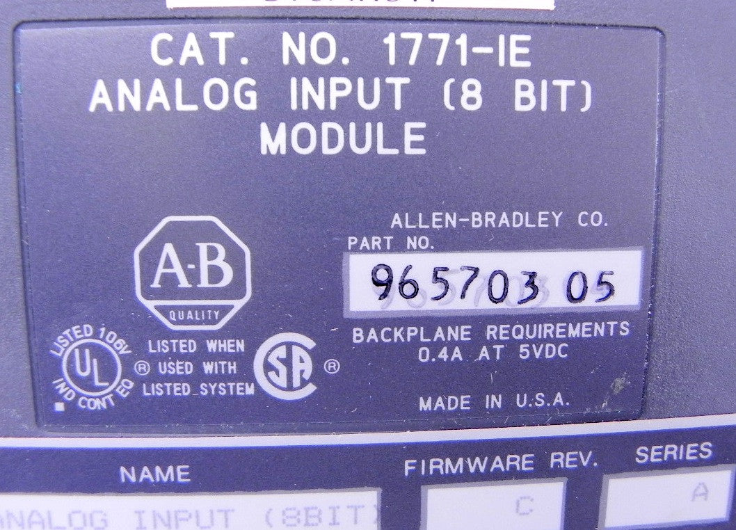 Allen-Bradley Analog Input Module 8 Bit 1771-IE - Advance Operations
