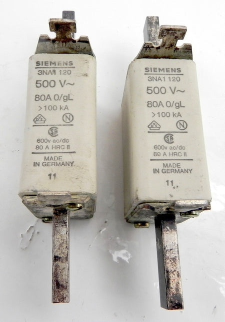 Siemens Fuse 3NA1120 500V 80A (Lot of 2) - Advance Operations
