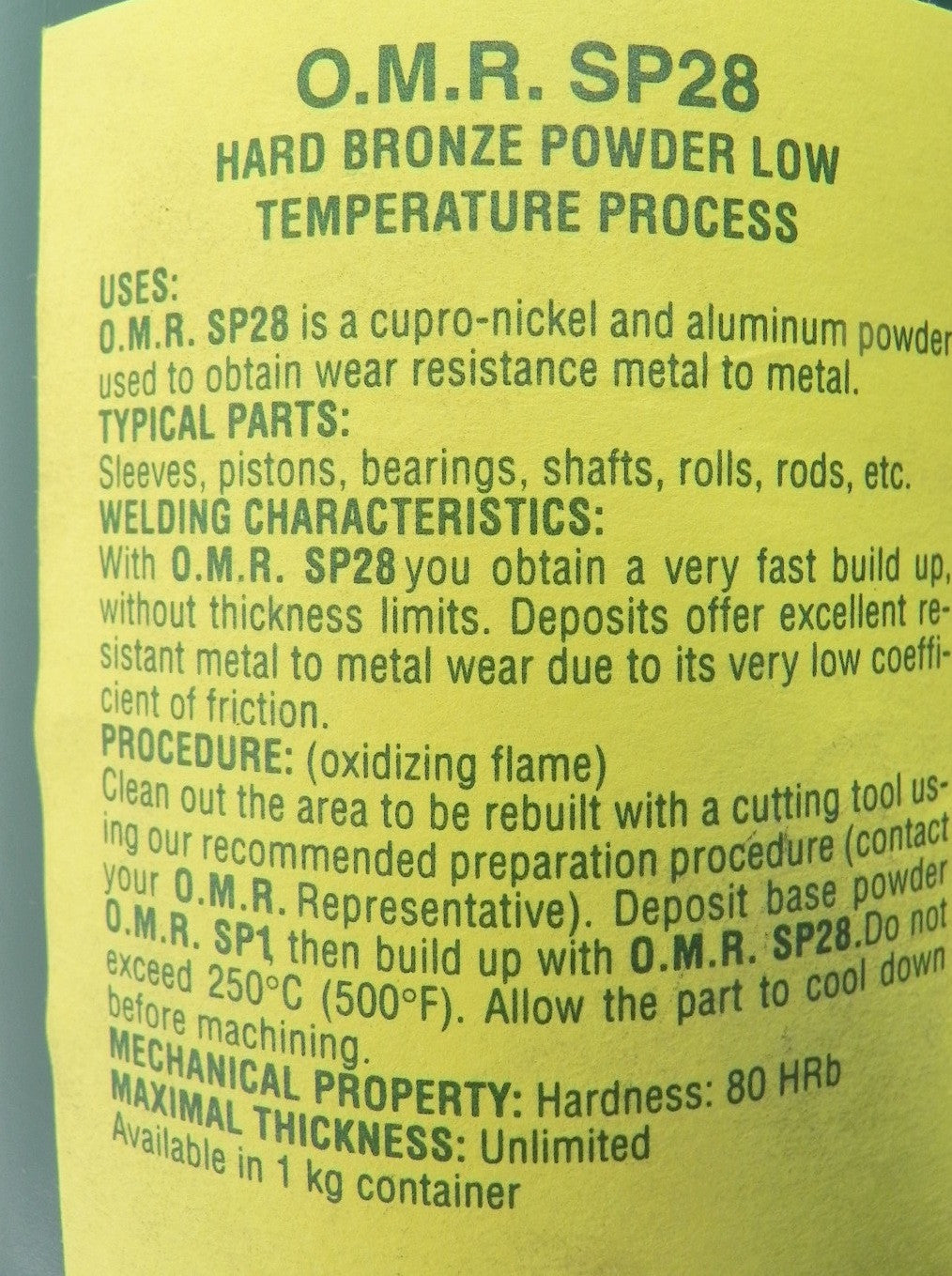 O.M.R. Hard Bronze Metal Powder SP28 1Kg / 2.2 Lbs All Purpose - Advance Operations