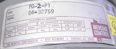 Mercoid Control Pressure Vacuum Control Switch PG-2-P1 - Advance Operations