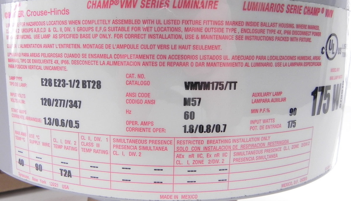 Crouse-Hinds Champ Series Lighting Fixture VMVM175/TT - Advance Operations