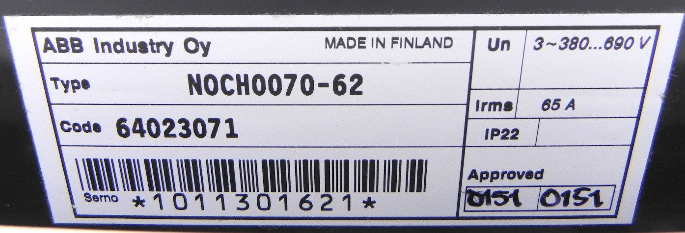 ABB DU/DT Filter N0CH0070-62 380-690V Irms 65A 64023071 New - Advance Operations