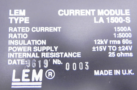 LEM Current Transducer Module LA 1500-S - Advance Operations