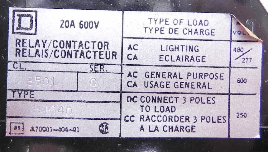 Square D Relay Contactor W/Enclosure Class 8501 Type H - Advance Operations