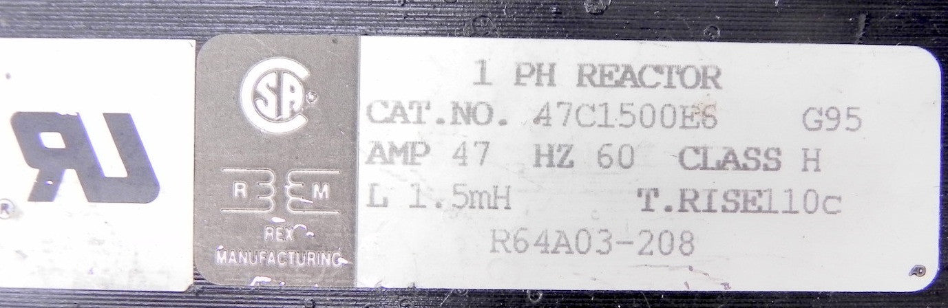 REX Manufacturing 1 PH Reactor R64A03-208  47C1500E6 - Advance Operations
