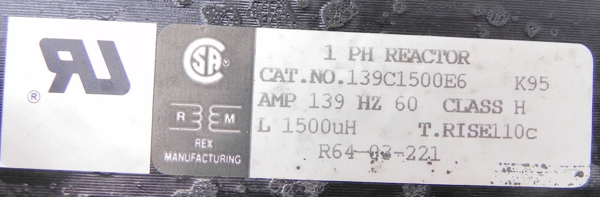 REX Manufacturing 1 PH Reactor R64-03-221 139C1500E6 - Advance Operations