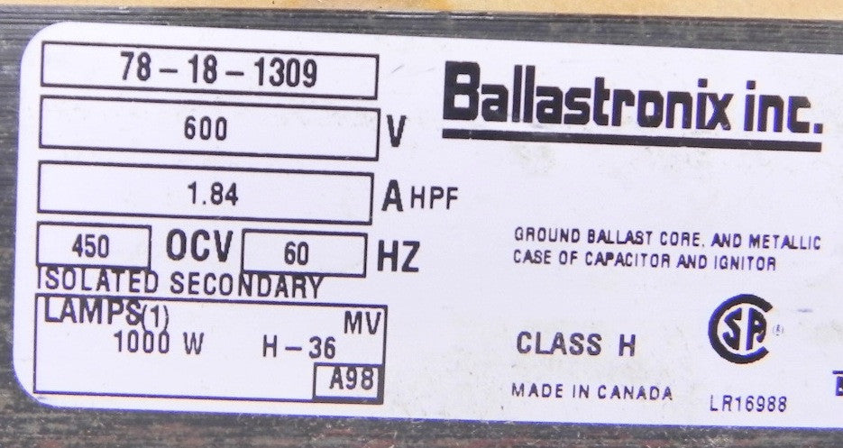 Ballastronix Coil & Core Ballast 78-18-1309 600V - Advance Operations