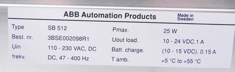 ABB Power supply 3BSE002098R1  SB512 - Advance Operations