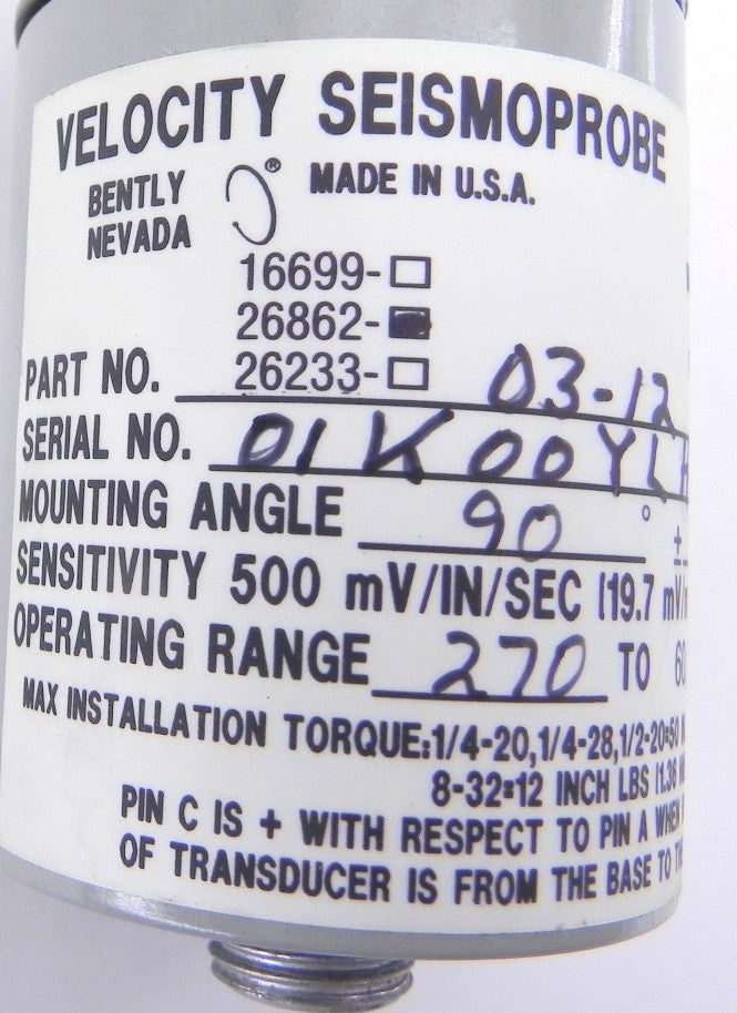Bently Nevada Velocity Seismoprobe Sensor 26862-03-12 - Advance Operations