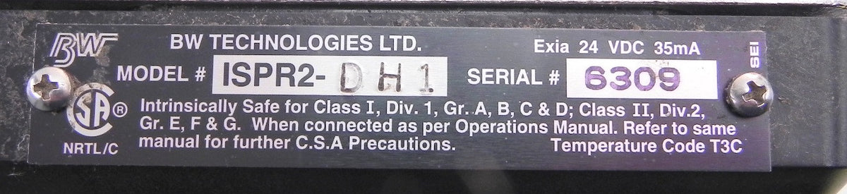 BW Technologies  I.S. Plant Rat H2S ppm  ISPR2-DH1 - Advance Operations