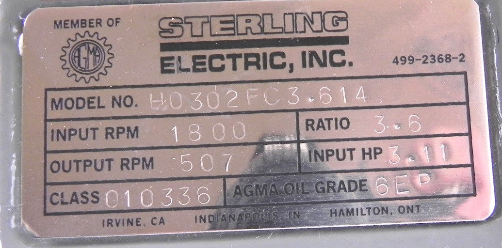Sterling In-Line Speed Reducer H0302FC3.614 Ratio 3.6 - Advance Operations