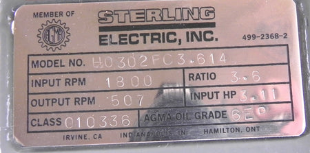 Sterling In-Line Speed Reducer H0302FC3.614 Ratio 3.6 - Advance Operations