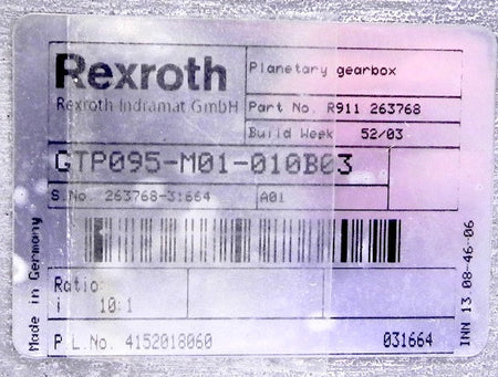 Rexroth Platenatery Gearbox GTP095-M01-010B03 - Advance Operations