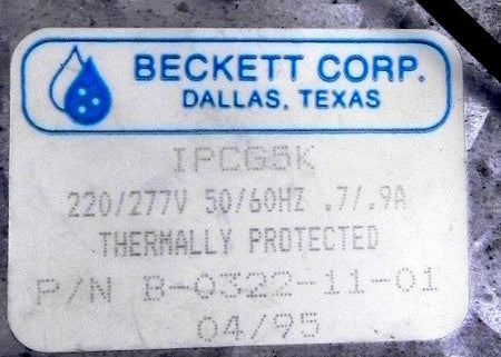 Beckett Pump Thermally  Protected B-0322-11-01 - Advance Operations